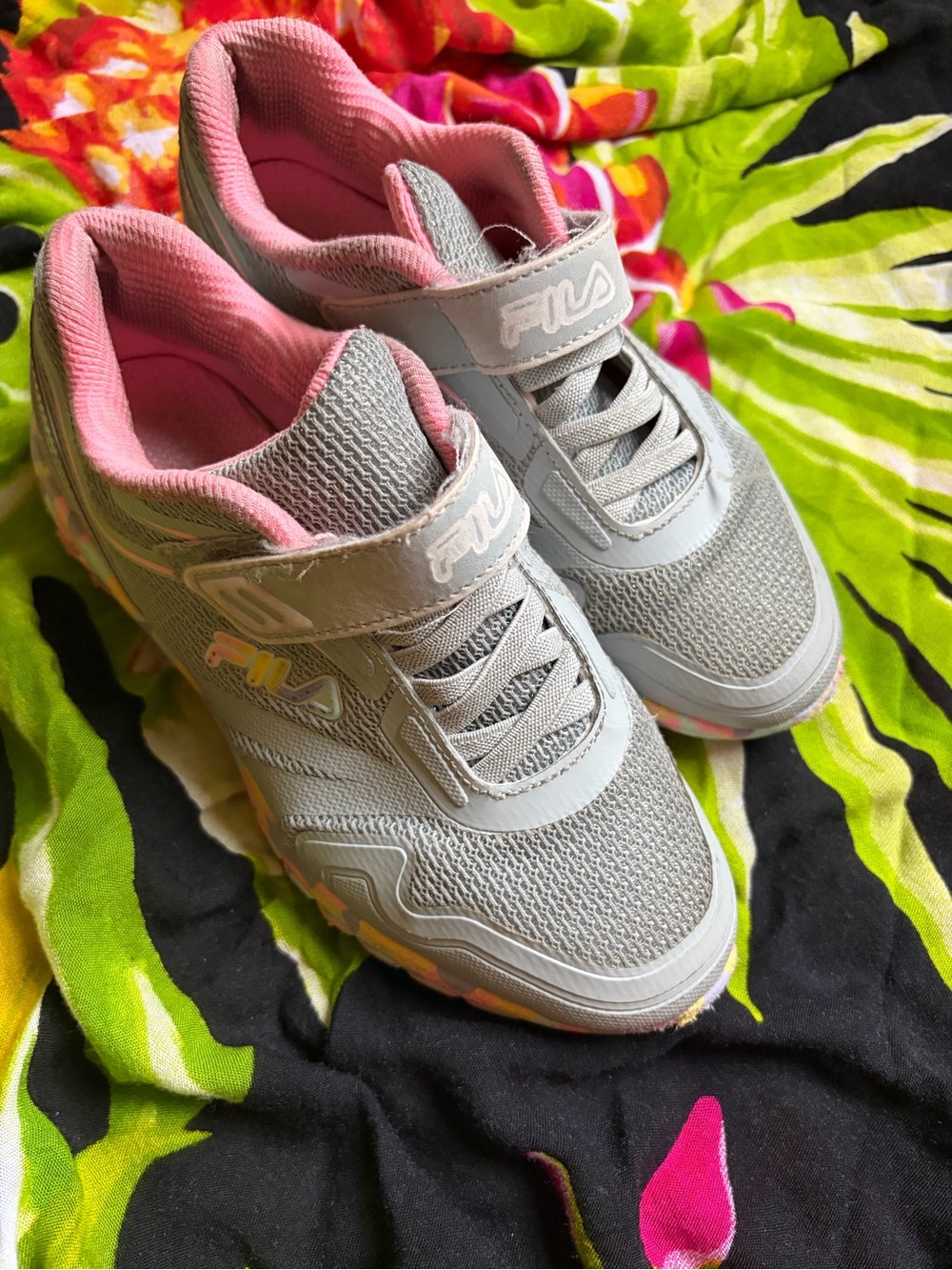 Fila Kids Gray and Pink Velcro Mesh Sneakers